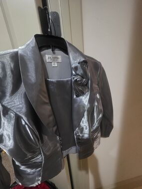 J.R. Nites Silver Satin Short Sleeve Jacket Blouse